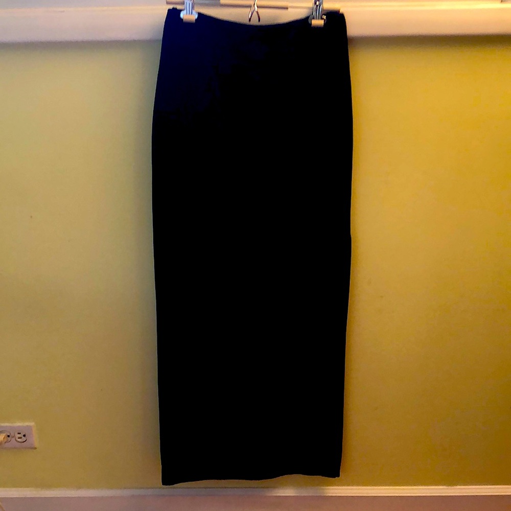 Long black elegant evening skirt. Floor length, fitted, looks lk satin, worn 1x